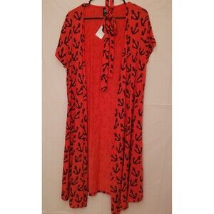 Beach Duster BC Swimsuit Coverup Red & Blue Anchors with Belt One Size NWT